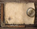 Old blank map background with compass. Adventure and travel concept. 3d illustration. Royalty Free Stock Photo