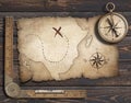 Old blank map background with compass. Adventure and travel concept. 3d illustration. Royalty Free Stock Photo