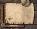 Old blank map background with compass. Adventure and travel concept. 3d illustration. Royalty Free Stock Photo