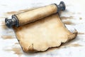 Old blank scroll on wooden table suggesting ancient knowledge and storytelling Royalty Free Stock Photo