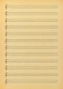 Old blank sheet music page. Music paper with empty stave for writing notes. Royalty Free Stock Photo