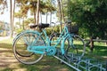 Old blue bike parked in town Royalty Free Stock Photo