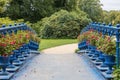 Old blue bridge in the Fuerst Pueckler park in Bad Muskau Royalty Free Stock Photo