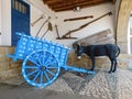 old blue cart and donkey in the museum. Ayia Napa. Cyprus.