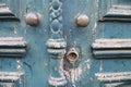 Old blue door close up