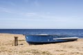 Old blue fishing boat on the beach Royalty Free Stock Photo