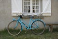 Old blue french bicycle Royalty Free Stock Photo