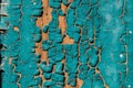 Old blue green cracked paint texture on a wooden background Royalty Free Stock Photo