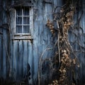 an old blue house with vines growing around it Royalty Free Stock Photo