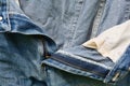 Old blue jeans drying on a clothesline Royalty Free Stock Photo