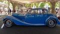 Old blue luxury 1936 Bugatti Type 57 Ventoux coupe. Autoclasica 2022 classic car show.