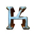 Old blue metallic letter.Rusty surface.3D illustration.Art font.