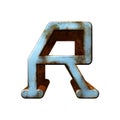 Old blue metallic letter.Rusty surface.3D illustration.Art font.