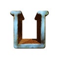 Old blue metallic letter.Rusty surface.3D illustration.Art font.