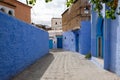 Old blue painted street in city of  Chefchaouen,Morocco Royalty Free Stock Photo