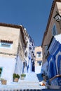 Old blue painted street in city of Chefchaouen,Morocco Royalty Free Stock Photo