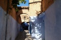 Old blue painted street in city of  Chefchaouen,Morocco Royalty Free Stock Photo