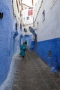 Old blue painted street in city of  Chefchaouen,Morocco Royalty Free Stock Photo