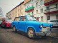 Old blue plastic cheap car Trabant 601 parked Royalty Free Stock Photo