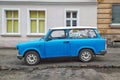 Old blue plastic cheap car Trabant 601 parked Royalty Free Stock Photo