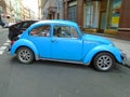 Old blue preserved beetle Volkswagen. Prague, Czech Republic,