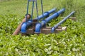 Old Blue pump pipe and water hyacinth