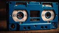 An old blue retro vintage antique hipster music audio cassette