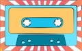 An old blue retro vintage antique hipster music audio cassette for a tape recorder on a background of beams. Royalty Free Stock Photo