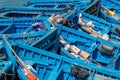 Old blue rusty boats in Essaouira port