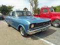 Old blue 1970s Chevrolet Chevy 400 Sport Rally 194 four door sedan. AAA 2022 classic car show. Royalty Free Stock Photo