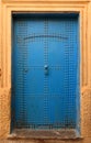 Old blue studded Moroccan riad door, Royalty Free Stock Photo