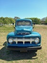 old blue utility 1951 Ford F 1 pickup truck in the countryside. Autoclasica 2022 classic car show Royalty Free Stock Photo
