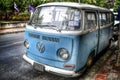 Old blue Volkswagen vintage car on the street in Thailand in daylight