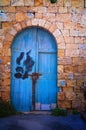 Old blue warehouse door at port of Jaffa Royalty Free Stock Photo