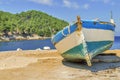 Old blue wooden shabby fishing boat Royalty Free Stock Photo