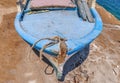 Old blue wooden shabby fishing boat Royalty Free Stock Photo