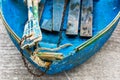 Old blue wooden shabby fishing boat detail Royalty Free Stock Photo