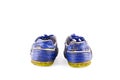 Old blue worn out futsal sports shoes on white background soccer sportware object isolated