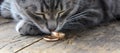 On the old board are two gold wedding rings. A cat tilted its face over the rings Royalty Free Stock Photo