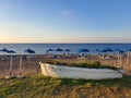 An old boat as decor at Latsi beach at Paphos district of Cyprus Republic Royalty Free Stock Photo