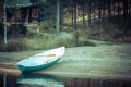 Old boat on beach, lake, forest, Finland Royalty Free Stock Photo