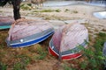 Old boat at beach lifeguard station Royalty Free Stock Photo