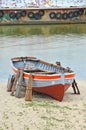 Old boat at beach lifeguard station Royalty Free Stock Photo