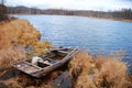Old boat and blue lake