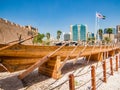 Old boat on display near fahidi fort at Dubai Museum, UAE Royalty Free Stock Photo