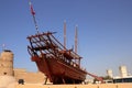 Old boat on display outside dubai museum Royalty Free Stock Photo