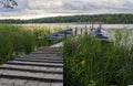 Old boat dock on a lake on a cloudy morning on a lake Royalty Free Stock Photo