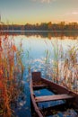 Old boat in lake, autumn Royalty Free Stock Photo