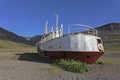 Old boat on the land in Iceland, West Fjords