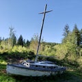 A grounded boat decoration